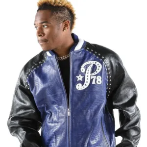 Pelle Pelle Blue Studded Leather Bomber Jacket