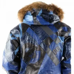Abstract Pattern Pelle Pelle Leather Blue Jacket