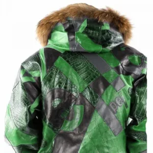 Abstract Pattern Pelle Pelle Leather Green Jacket