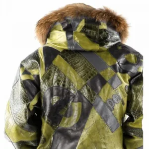 Abstract Pattern Pelle Pelle Leather Olive Jacket