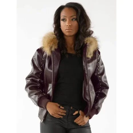 Authentic Pelle Pelle Studded Line Jacket Burgundy