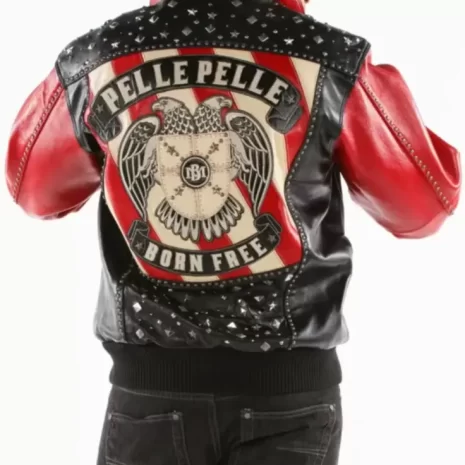 Black Red Born Free Studded Eagle Jacket - the pelle pelle