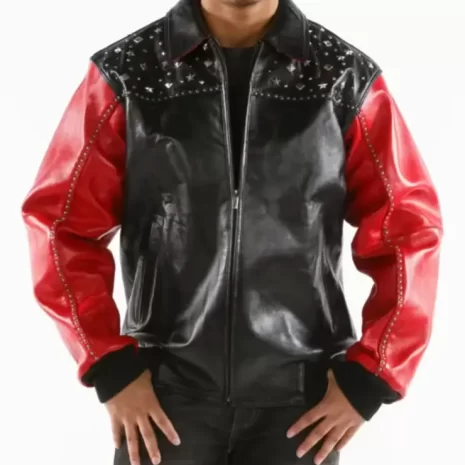 Black Red Born Free Studded Eagle Jacket - the pelle pelle