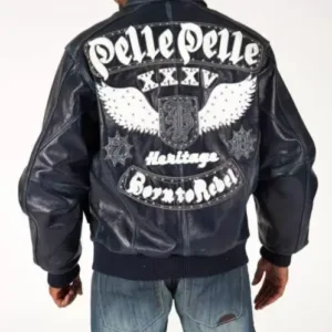 Pelle Pelle Born to Rebel Navy Studded Leather Jacket