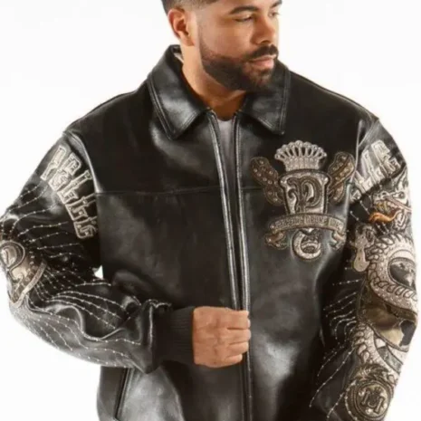 Classic Pelle Pelle Black Dragon Print Leather Jacket