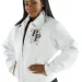 Ladies White Leather Jacket Shoulder Crest Pelle Pelle