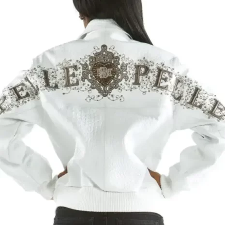 Ladies White Leather Jacket Shoulder Crest Pelle Pelle