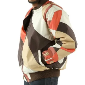 Men Brown Abstract Pelle Pelle Bomber Jacket