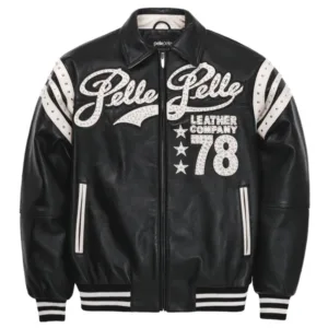 Men Pelle Pelle Encrusted Varsity Plush Black Jacket