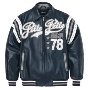 Men Pelle Pelle Encrusted Varsity Plush Blue Jacket