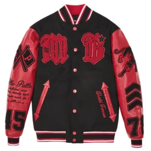 Men Pelle Pelle Red And Black Varsity Jacket
