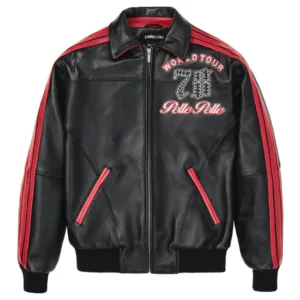 Men Pelle Pelle World Tour Plush Black And Red Jacket