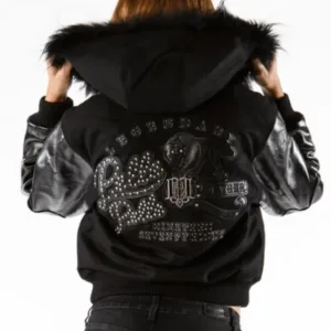 Women Pelle Pelle Black Fur Hooded Wool Jacket