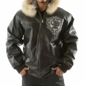 Pelle Pelle Black PP Crest Fur Hood Leather Jacket