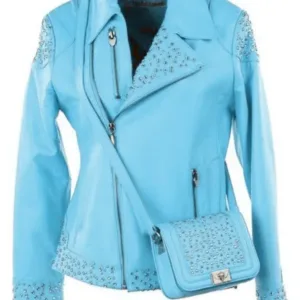 Pelle Pelle Studded Asymmetrical Princess Cut Light Blue Jacket