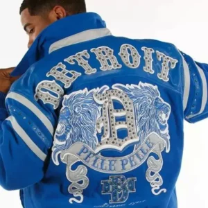 Blue Detroit Lions Pelle Pelle Leather Jacket