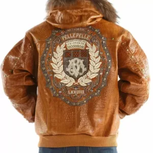 Pelle Pelle Brown MB Emblem Hooded Studded Jacket