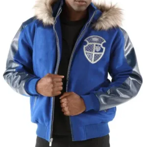 Pelle Pelle Dynasty Blue Fur Hood Wool Leather Jacket