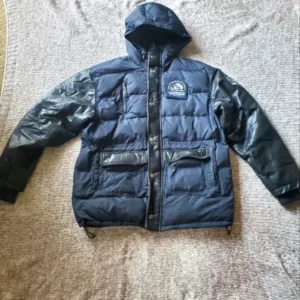 Pelle Pelle Elite Series Black Leather Sleeves & Blue Puffer Jacket