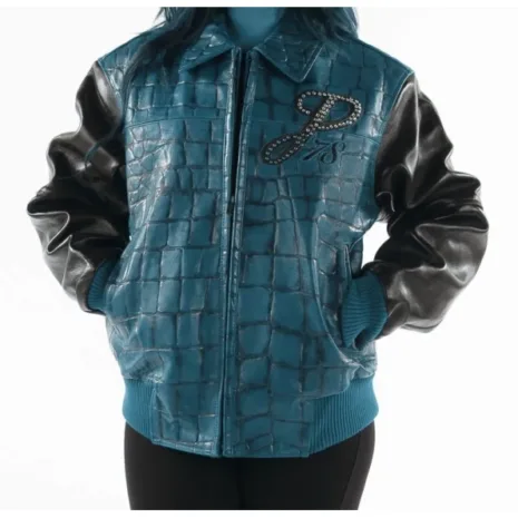 Pelle-Pelle-Exotic-Studded-Turquoise-Black-Jacket.webp