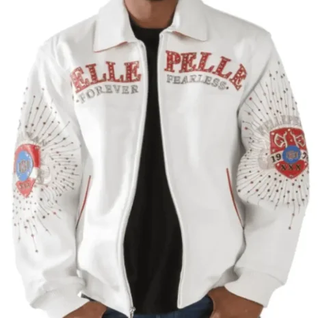 white pelle pelle leather jacket