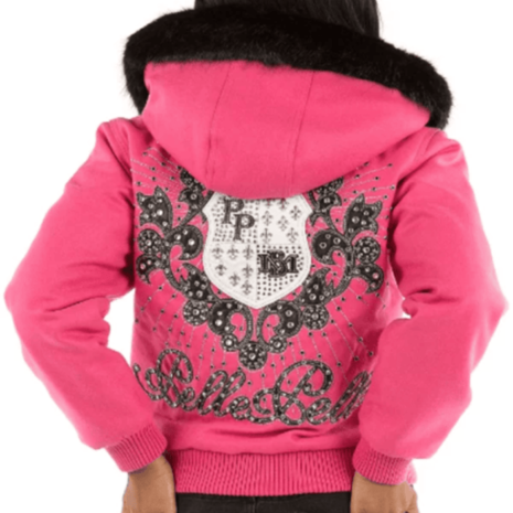 Pelle Pelle Fur Hooded Pink Crest Women Jacket