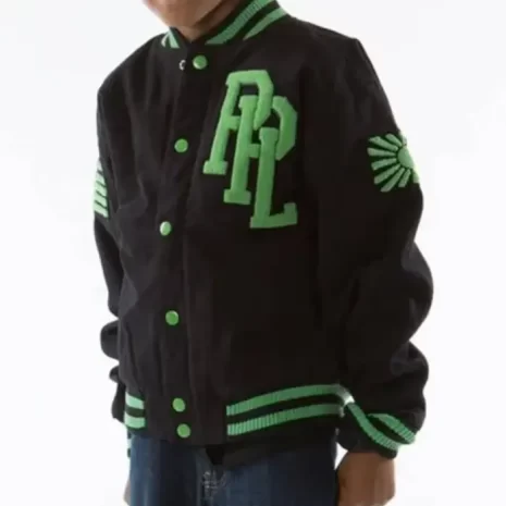 Pelle Pelle Green Black Kids Varsity Wool Jacket