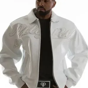 Pelle Pelle Leather Vintage Bomber White Jacket