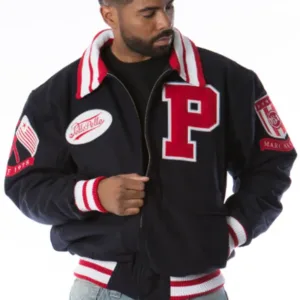 Pelle Pelle Marc Buchanan Black and Red Varsity Jacket
