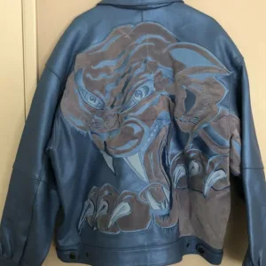 Pelle Pelle Marc Buchanan Metallic Blue Puma On The Back Leather Jacket