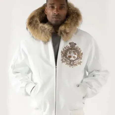 Pelle Pelle Men Marc Buchanan White Crest Fur Hooded Leather Jacket