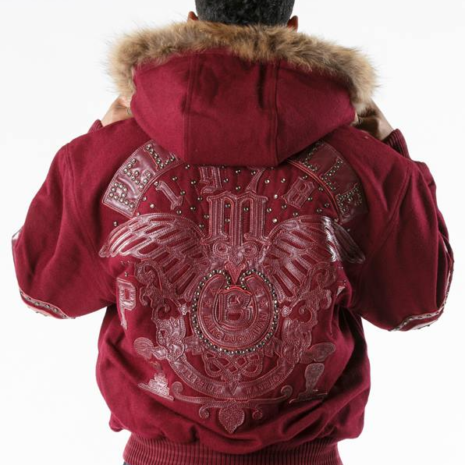 Pelle Pelle Men Red Studded Fur Hood Jacket