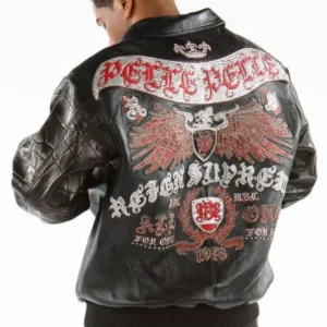 Pelle Pelle Mens All For One One For All Black Leather Jacket