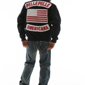 Pelle Pelle Mens Black Americana Wool Bomber Jacket