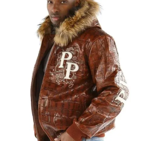 Pelle-Pelle-Mens-Crocodile-Skin-Fur-Hooded-Brown-Leather-Jacket.webp