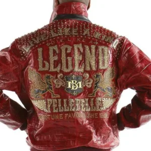 Pelle Pelle Mens Crocodile Skin Live Like a King Red Jacket
