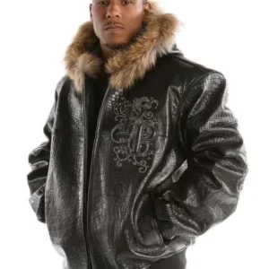 Pelle Pelle Mens Crocodile Skin Signature Black Leather Jacket