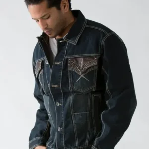 Pelle Pelle Mens Dark Blue with Front Pocket Denim Jacket