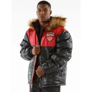 Pelle Pelle Gray And Red Puffer Hooded Coat
