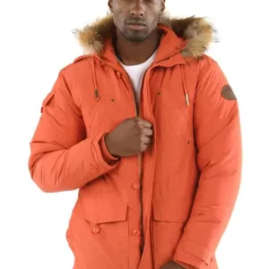Pelle Pelle Mens Orange Fur Hooded Puffer Jacket
