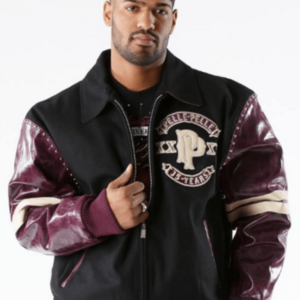 Pelle Pelle Mens Panther Wool Black and Plum Jacket