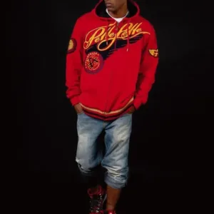 Pelle Pelle Mens Red Wool Varsity Hooded Jacket
