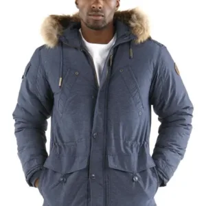 Pelle Pelle Mens Signature Navy Blue Fur Hooded Wool Jacket