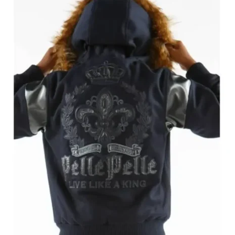 Pelle Pelle Navy Blue Wool Fur Hood Kids Jacket