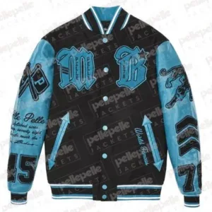 Pelle Pelle New Varsity Black and Turquoise Plush Jacket