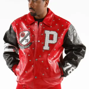 Pelle Pelle Studded Letterman Red Jacket