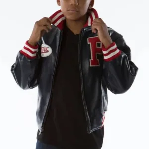 Pelle Pelle Varsity Bomber Navy Plush Kids Leather Jacket