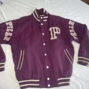 Pelle Pelle Vintage Purple White Stripes Letterman Jacket