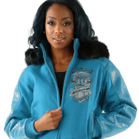 Pelle-Pelle-Womens-40th-Anniversary-Turquoise-Fur-Hooded-Jacket.webp