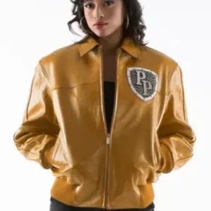 Pelle Pelle Womens Encrusted Varsity Mustard Jacket